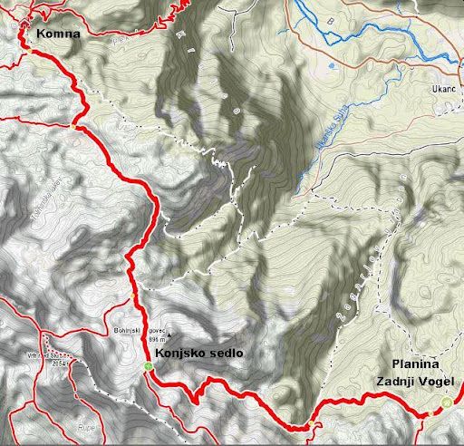 Trasa poti - Komna
